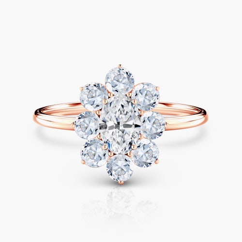 Pierścionek zaręczynowy SAVICKI: różowe złoto, białe szafiry